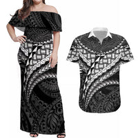 Hawaii Lauhala Tattoo Couples Matching Off Shoulder Maxi Dress and Hawaiian Shirt Hawaiian Hala Leaf Weaving
