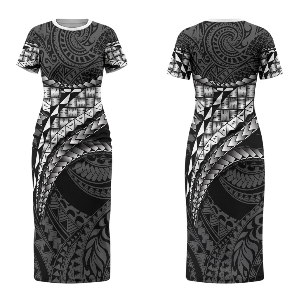 Hawaii Lauhala Tattoo Couples Matching Short Sleeve Bodycon Dress and Hawaiian Shirt Hawaiian Hala Leaf Weaving LT14 - Polynesian Pride