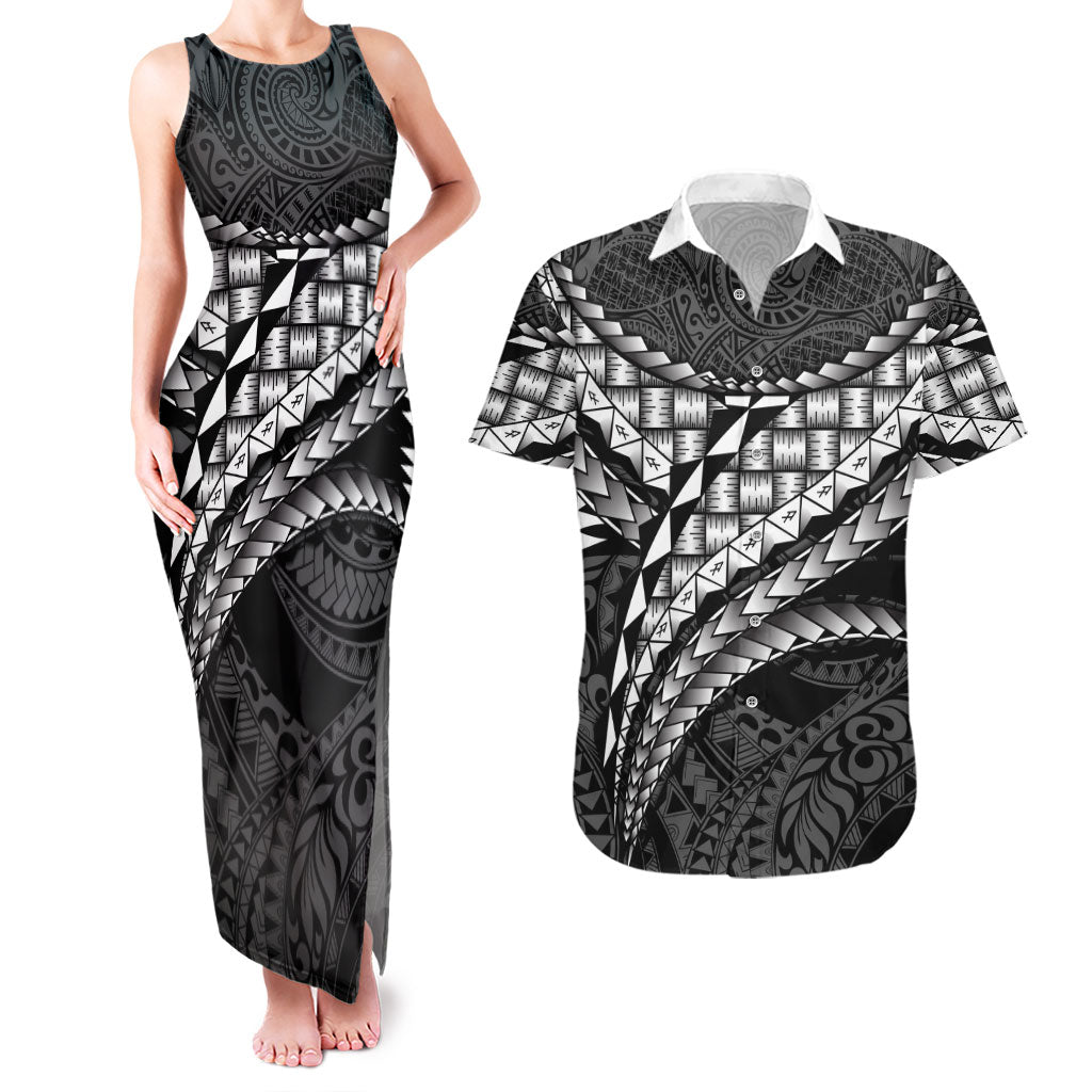 Hawaii Lauhala Tattoo Couples Matching Tank Maxi Dress and Hawaiian Shirt Hawaiian Hala Leaf Weaving