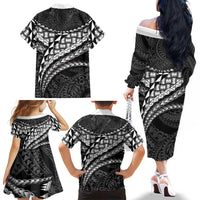 Hawaii Lauhala Tattoo Family Matching Off The Shoulder Long Sleeve Dress and Hawaiian Shirt Hawaiian Hala Leaf Weaving