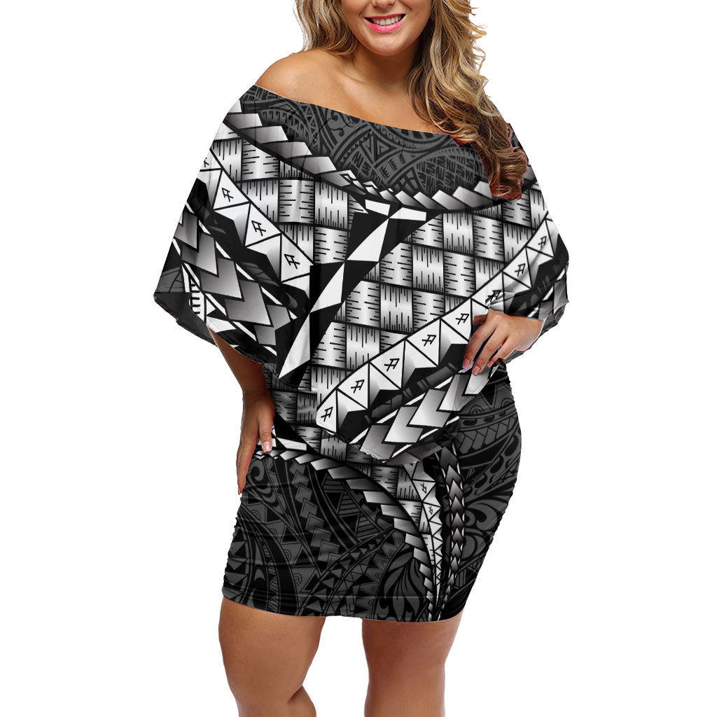 Hawaii Lauhala Tattoo Off Shoulder Short Dress Hawaiian Hala Leaf Weaving