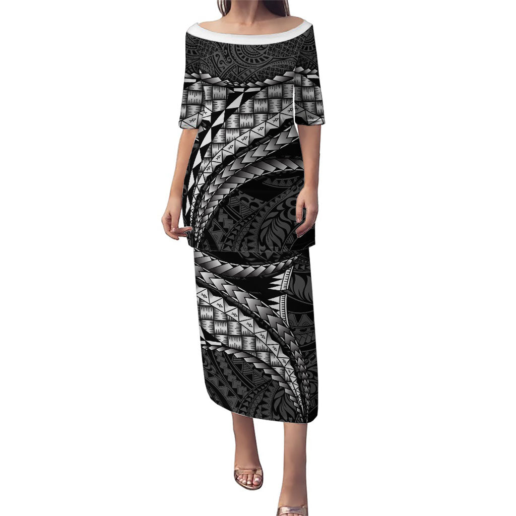 Hawaii Lauhala Tattoo Puletasi Hawaiian Hala Leaf Weaving LT14 Long Dress Black - Polynesian Pride