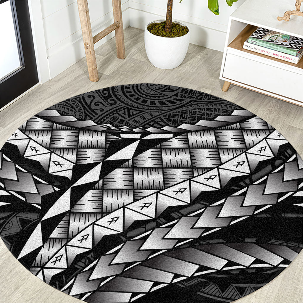Hawaii Lauhala Tattoo Round Carpet Hawaiian Hala Leaf Weaving LT14 Black - Polynesian Pride