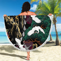 Hawaiian and Japanese Culture Beach Blanket Crane Sakura Hibiscus Tropical Vibes