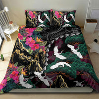 Hawaiian and Japanese Culture Bedding Set Crane Sakura Hibiscus Tropical Vibes