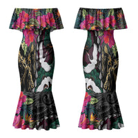 Hawaiian and Japanese Culture Couples Matching Mermaid Dress and Hawaiian Shirt Crane Sakura Hibiscus Tropical Vibes LT14 - Polynesian Pride
