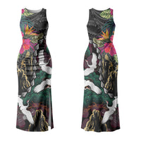 Hawaiian and Japanese Culture Couples Matching Tank Maxi Dress and Hawaiian Shirt Crane Sakura Hibiscus Tropical Vibes LT14 - Polynesian Pride