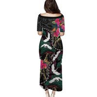 Hawaiian and Japanese Culture Family Matching Puletasi and Hawaiian Shirt Crane Sakura Hibiscus Tropical Vibes