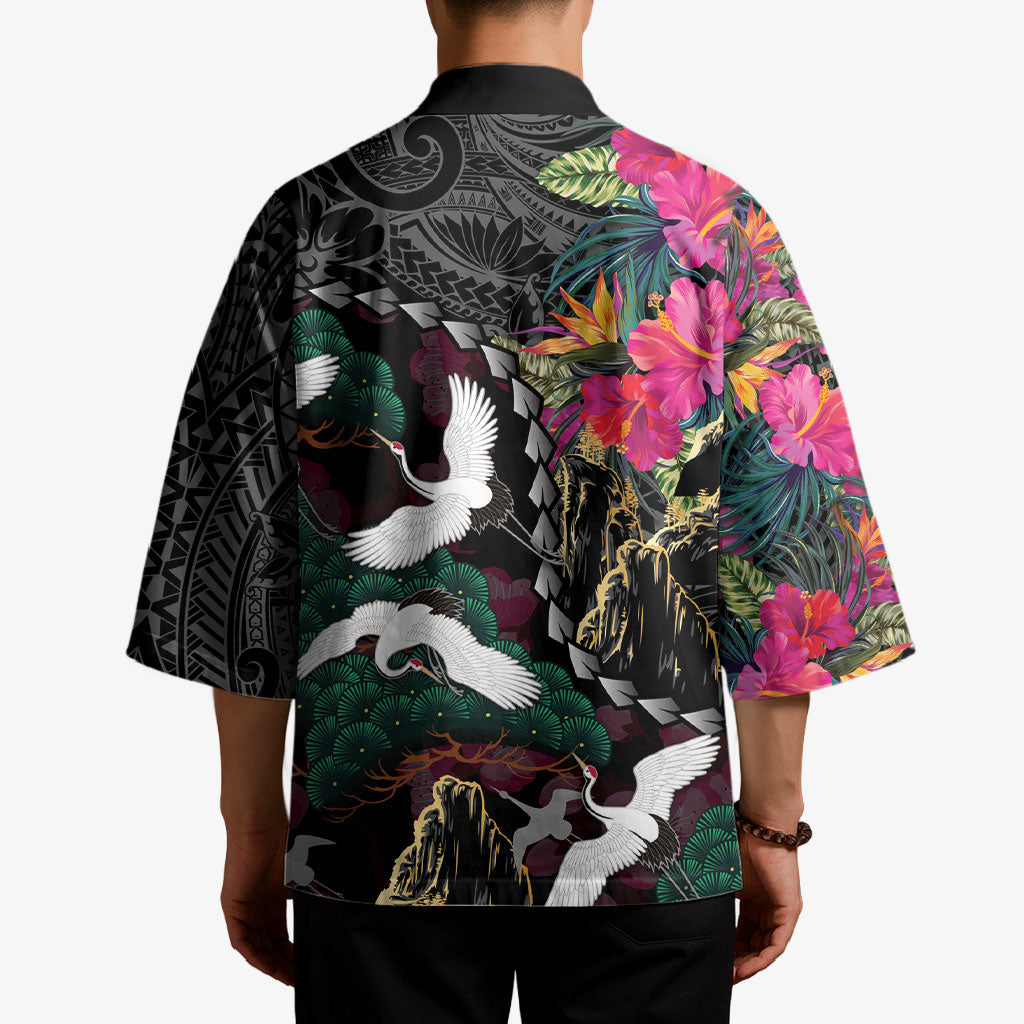 Hawaiian and Japanese Culture Kimono Crane Sakura Hibiscus Tropical Vibes