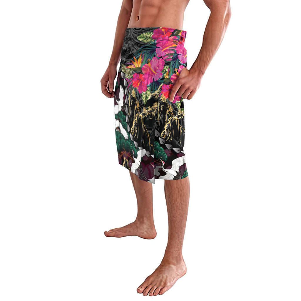 Hawaiian and Japanese Culture Lavalava Crane Sakura Hibiscus Tropical Vibes