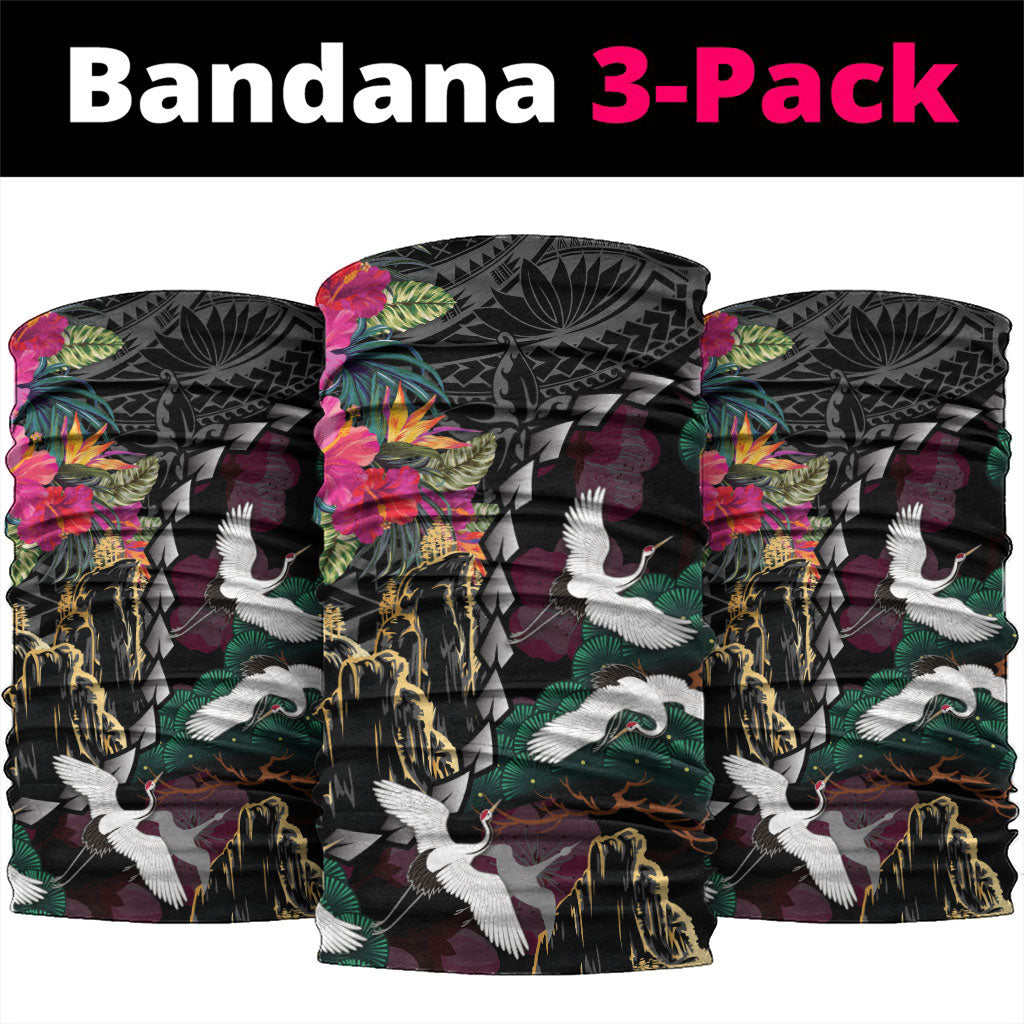 Hawaiian and Japanese Culture Neck Gaiter Crane Sakura Hibiscus Tropical Vibes LT14 package One Size: 25*50cm Black - Polynesian Pride