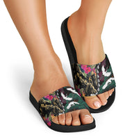 Hawaiian and Japanese Culture Slide Sandals Crane Sakura Hibiscus Tropical Vibes