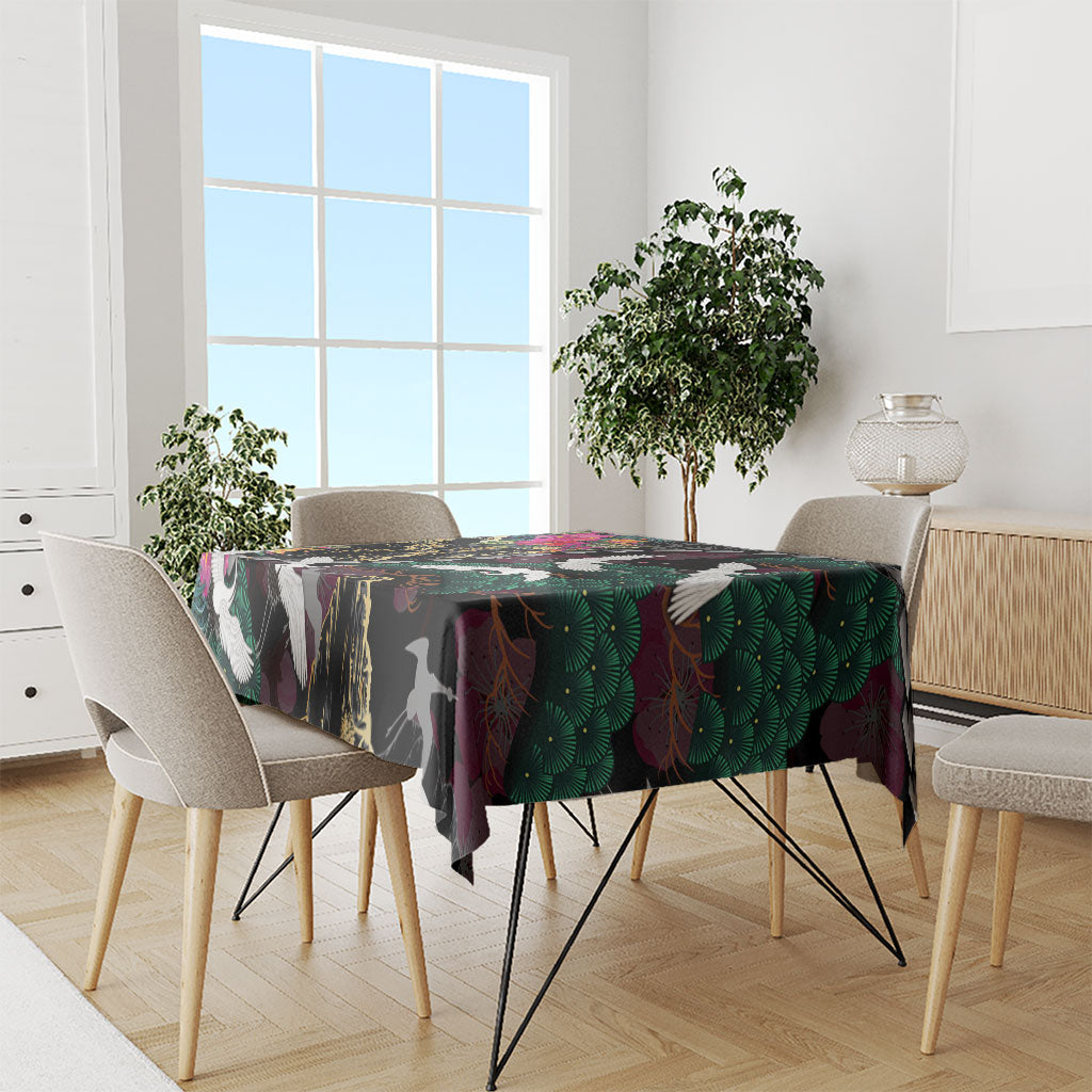 Hawaiian and Japanese Culture Tablecloth Crane Sakura Hibiscus Tropical Vibes