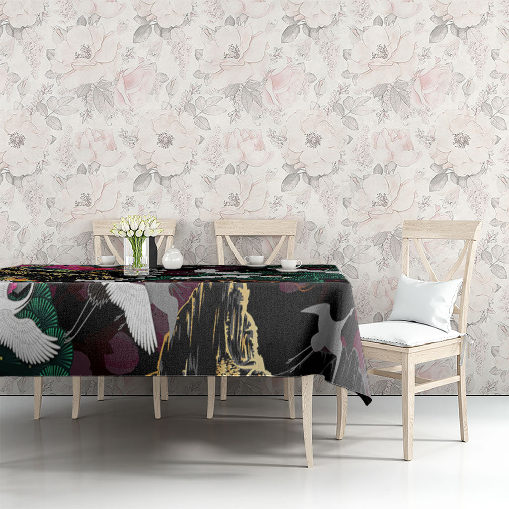 Hawaiian and Japanese Culture Tablecloth Crane Sakura Hibiscus Tropical Vibes