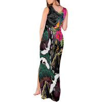 Hawaiian and Japanese Culture Tank Maxi Dress Crane Sakura Hibiscus Tropical Vibes