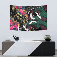 Hawaiian and Japanese Culture Tapestry Crane Sakura Hibiscus Tropical Vibes