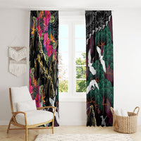 Hawaiian and Japanese Culture Window Curtain Crane Sakura Hibiscus Tropical Vibes