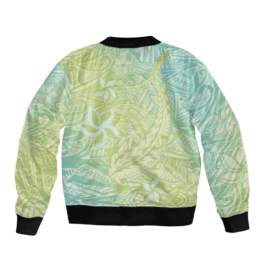 Baby Green Gradient Polynesia Bomber Jacket Hawaiian Tribal Hammerhead Shark Tattoo