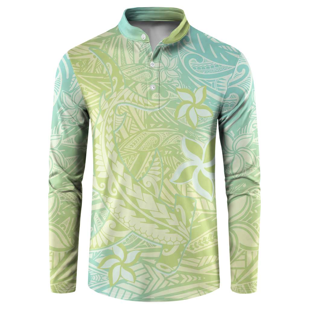Baby Green Gradient Polynesia Button Sweatshirt Hawaiian Tribal Hammerhead Shark Tattoo LT14 Baby Green - Polynesian Pride
