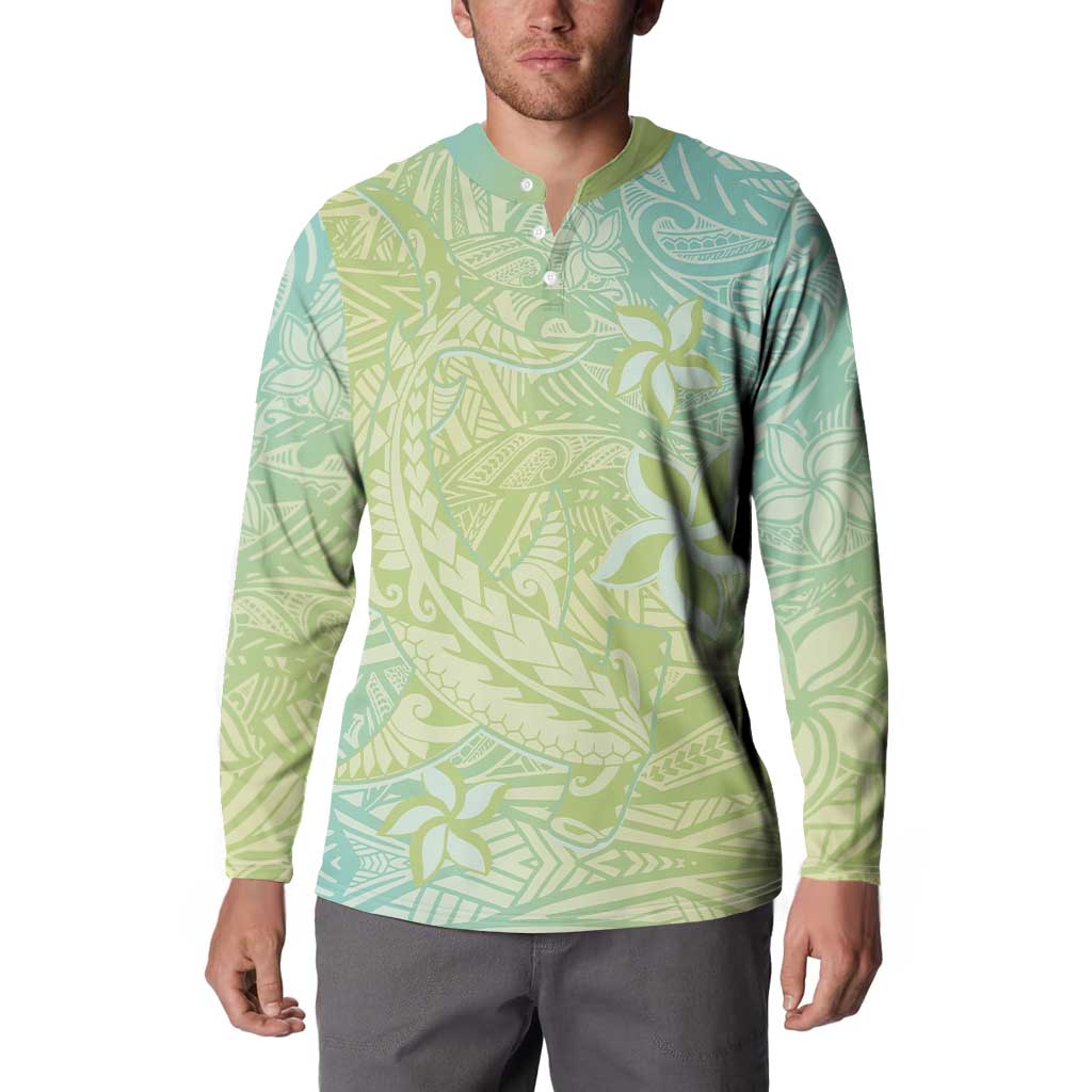 Baby Green Gradient Polynesia Button Sweatshirt Hawaiian Tribal Hammerhead Shark Tattoo LT14 - Polynesian Pride