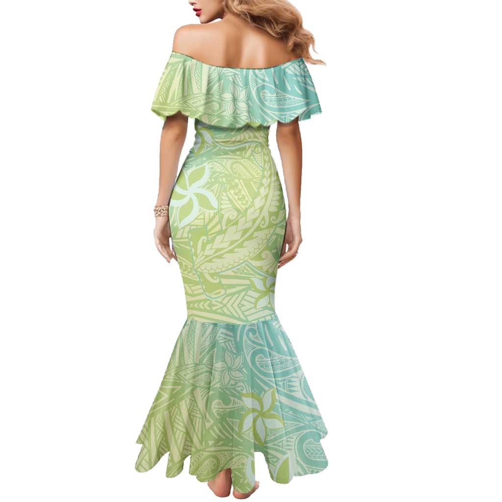 Baby Green Gradient Polynesia Family Matching Mermaid Dress and Hawaiian Shirt Hawaiian Tribal Hammerhead Shark Tattoo