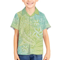 Baby Green Gradient Polynesia Family Matching Off Shoulder Maxi Dress and Hawaiian Shirt Hawaiian Tribal Hammerhead Shark Tattoo LT14 Son's Shirt Baby Green - Polynesian Pride
