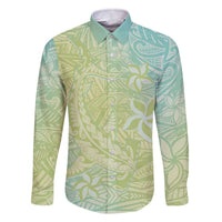 Baby Green Gradient Polynesia Family Matching Off Shoulder Short Dress and Hawaiian Shirt Hawaiian Tribal Hammerhead Shark Tattoo