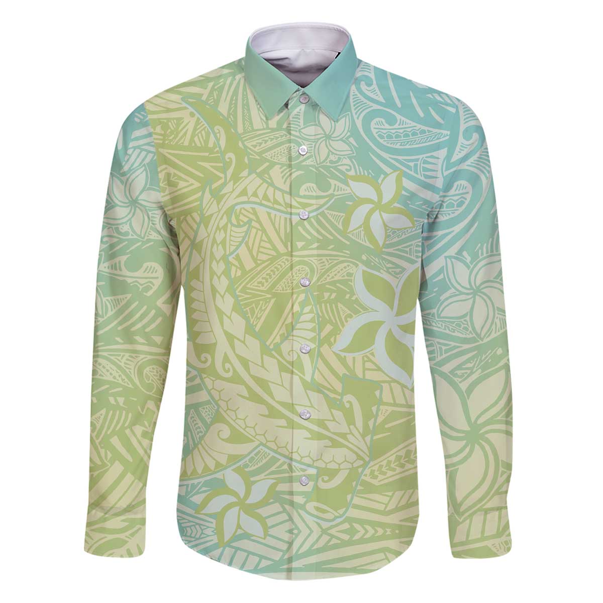 Baby Green Gradient Polynesia Family Matching Puletasi and Hawaiian Shirt Hawaiian Tribal Hammerhead Shark Tattoo