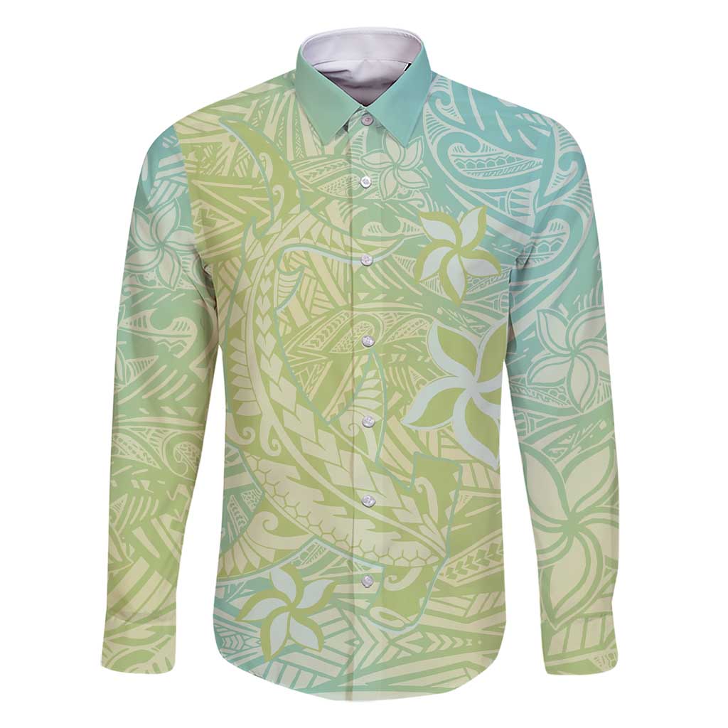 Baby Green Gradient Polynesia Family Matching Short Sleeve Bodycon Dress and Hawaiian Shirt Hawaiian Tribal Hammerhead Shark Tattoo