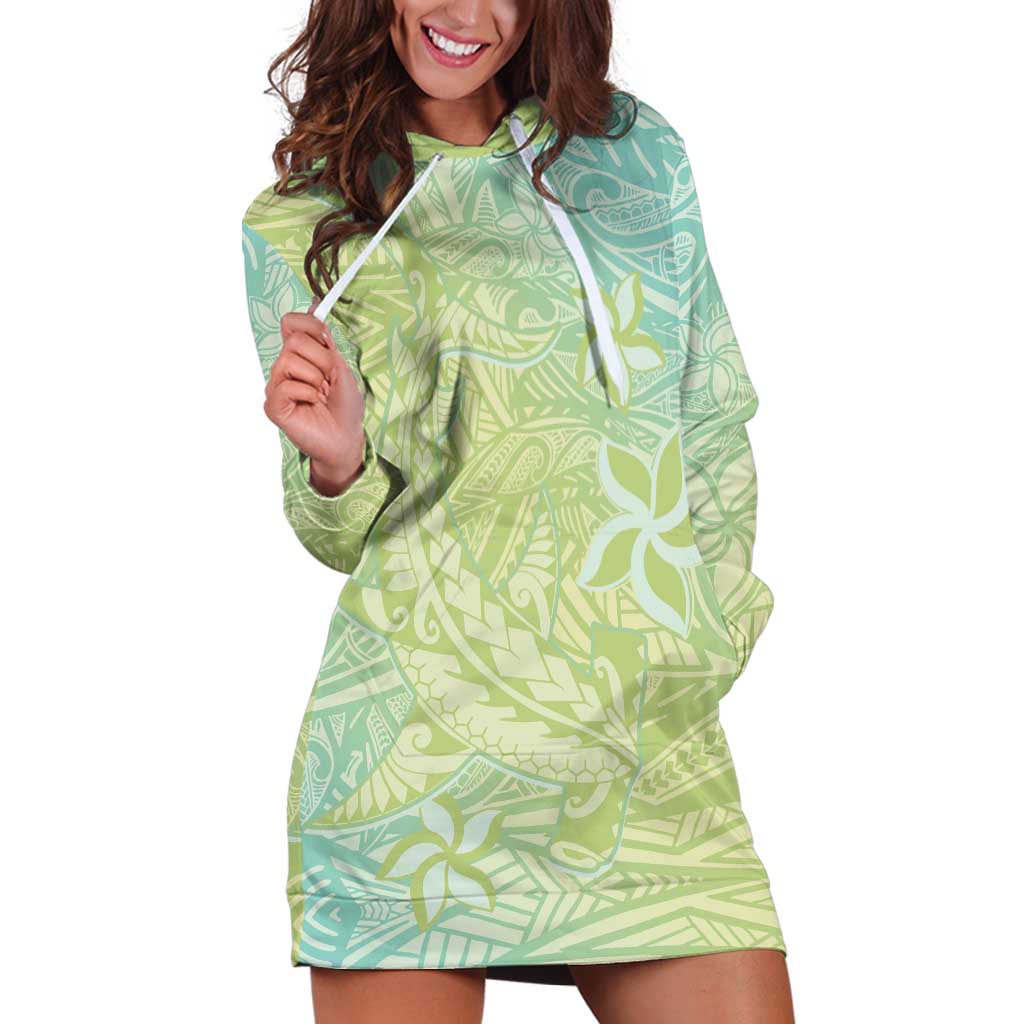 Baby Green Gradient Polynesia Hoodie Dress Hawaiian Tribal Hammerhead Shark Tattoo