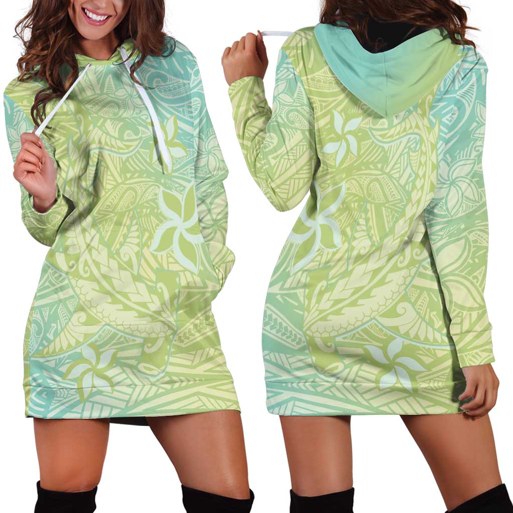 Baby Green Gradient Polynesia Hoodie Dress Hawaiian Tribal Hammerhead Shark Tattoo LT14 - Polynesian Pride