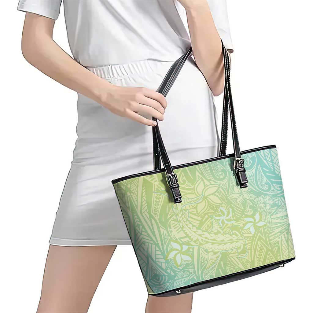 Baby Green Gradient Polynesia Leather Tote Bag Hawaiian Tribal Hammerhead Shark Tattoo LT14 - Polynesian Pride