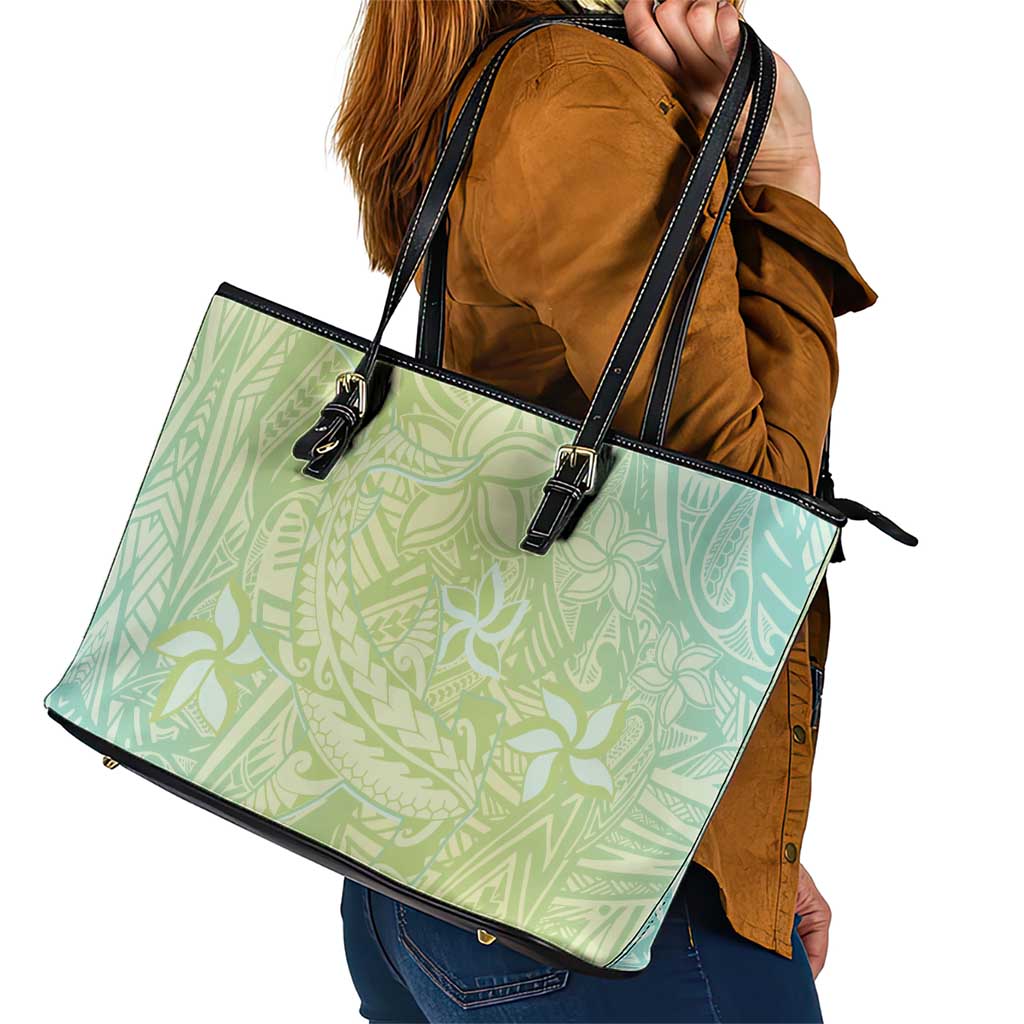 Baby Green Gradient Polynesia Leather Tote Bag Hawaiian Tribal Hammerhead Shark Tattoo LT14 - Polynesian Pride