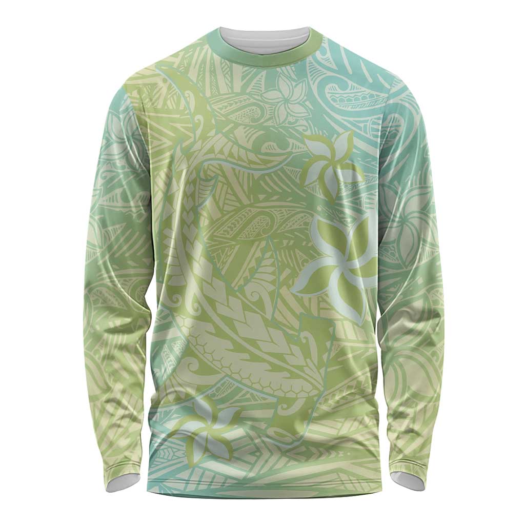 Baby Green Gradient Polynesia Long Sleeve Shirt Hawaiian Tribal Hammerhead Shark Tattoo