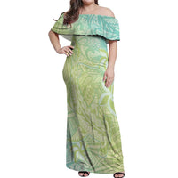 Baby Green Gradient Polynesia Off Shoulder Maxi Dress Hawaiian Tribal Hammerhead Shark Tattoo LT14 Women Baby Green - Polynesian Pride