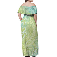 Baby Green Gradient Polynesia Off Shoulder Maxi Dress Hawaiian Tribal Hammerhead Shark Tattoo LT14 - Polynesian Pride