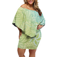 Baby Green Gradient Polynesia Off Shoulder Short Dress Hawaiian Tribal Hammerhead Shark Tattoo LT14 Women Baby Green - Polynesian Pride