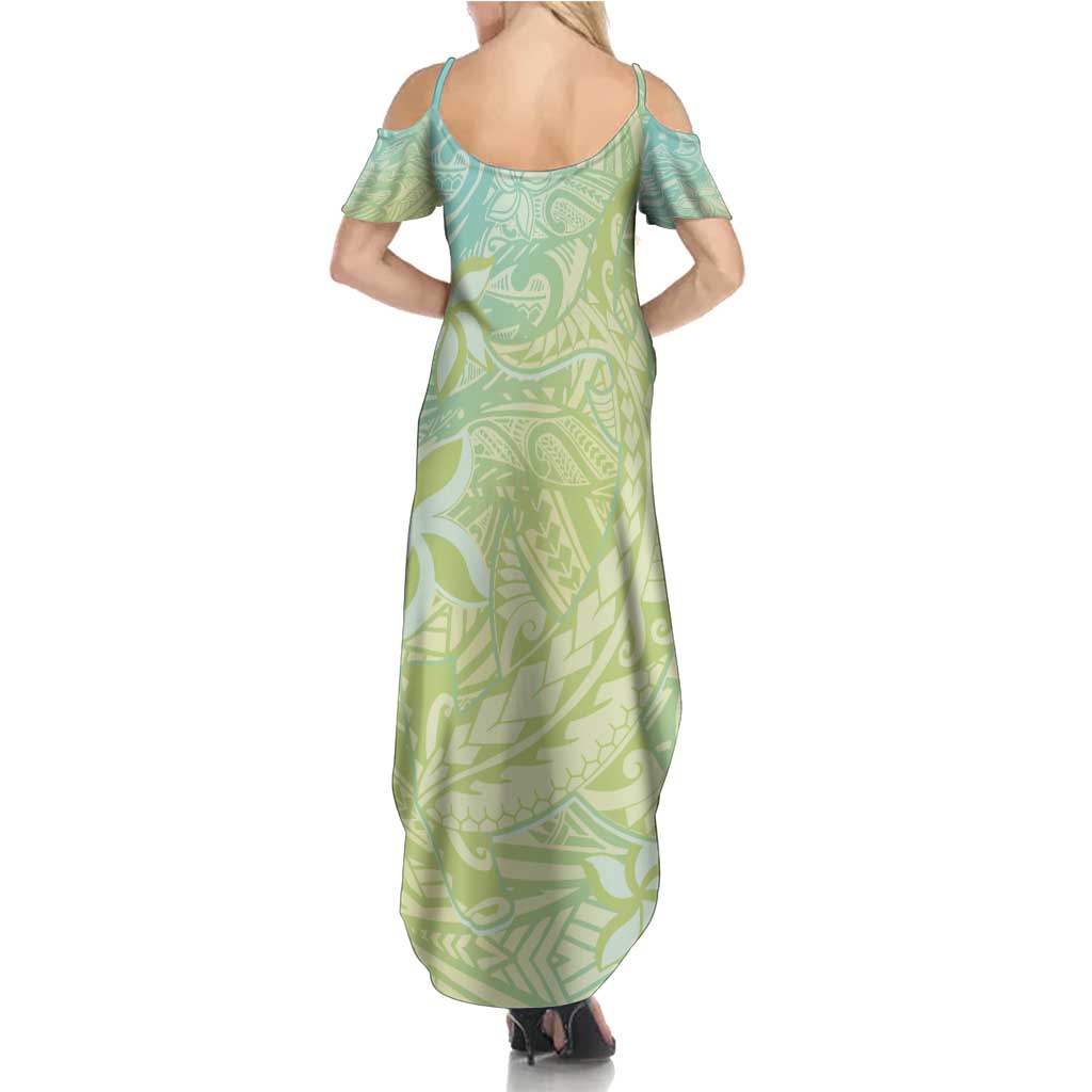 Baby Green Gradient Polynesia Summer Maxi Dress Hawaiian Tribal Hammerhead Shark Tattoo LT14 - Polynesian Pride