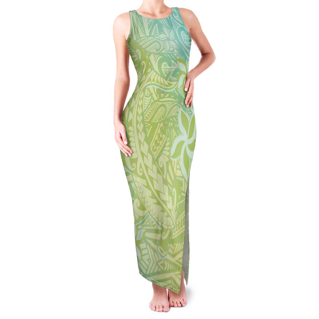 Baby Green Gradient Polynesia Tank Maxi Dress Hawaiian Tribal Hammerhead Shark Tattoo