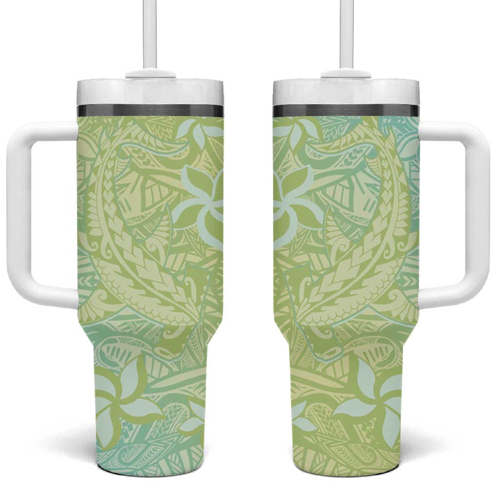 Baby Green Gradient Polynesia Tumbler With Handle Hawaiian Tribal Hammerhead Shark Tattoo