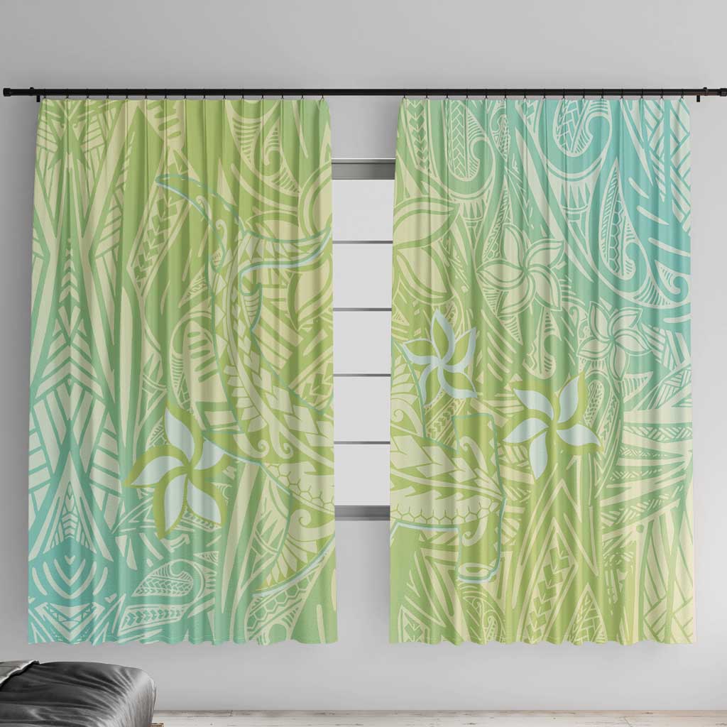 Baby Green Gradient Polynesia Window Curtain Hawaiian Tribal Hammerhead Shark Tattoo LT14 With Hooks Baby Green - Polynesian Pride
