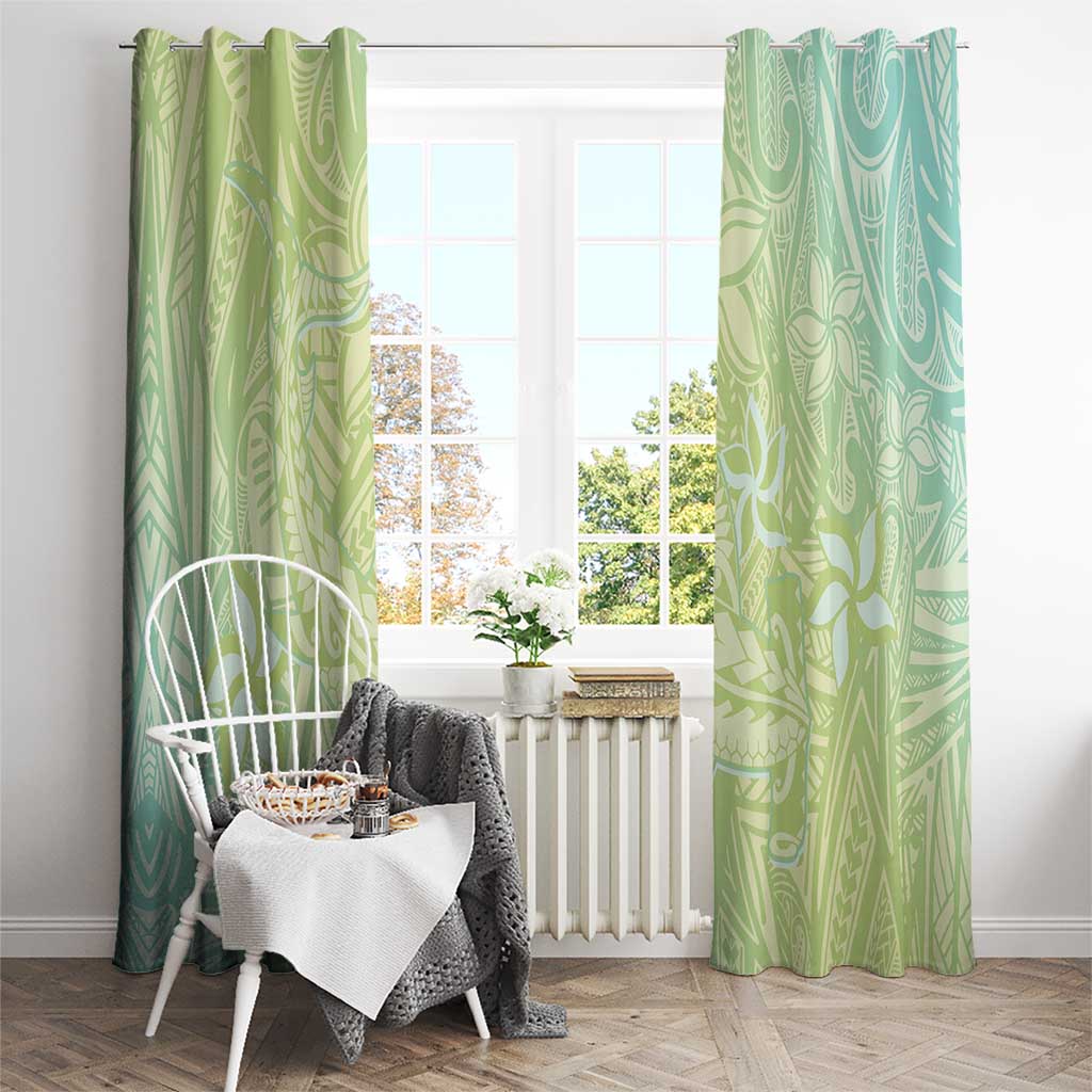 Baby Green Gradient Polynesia Window Curtain Hawaiian Tribal Hammerhead Shark Tattoo LT14 - Polynesian Pride