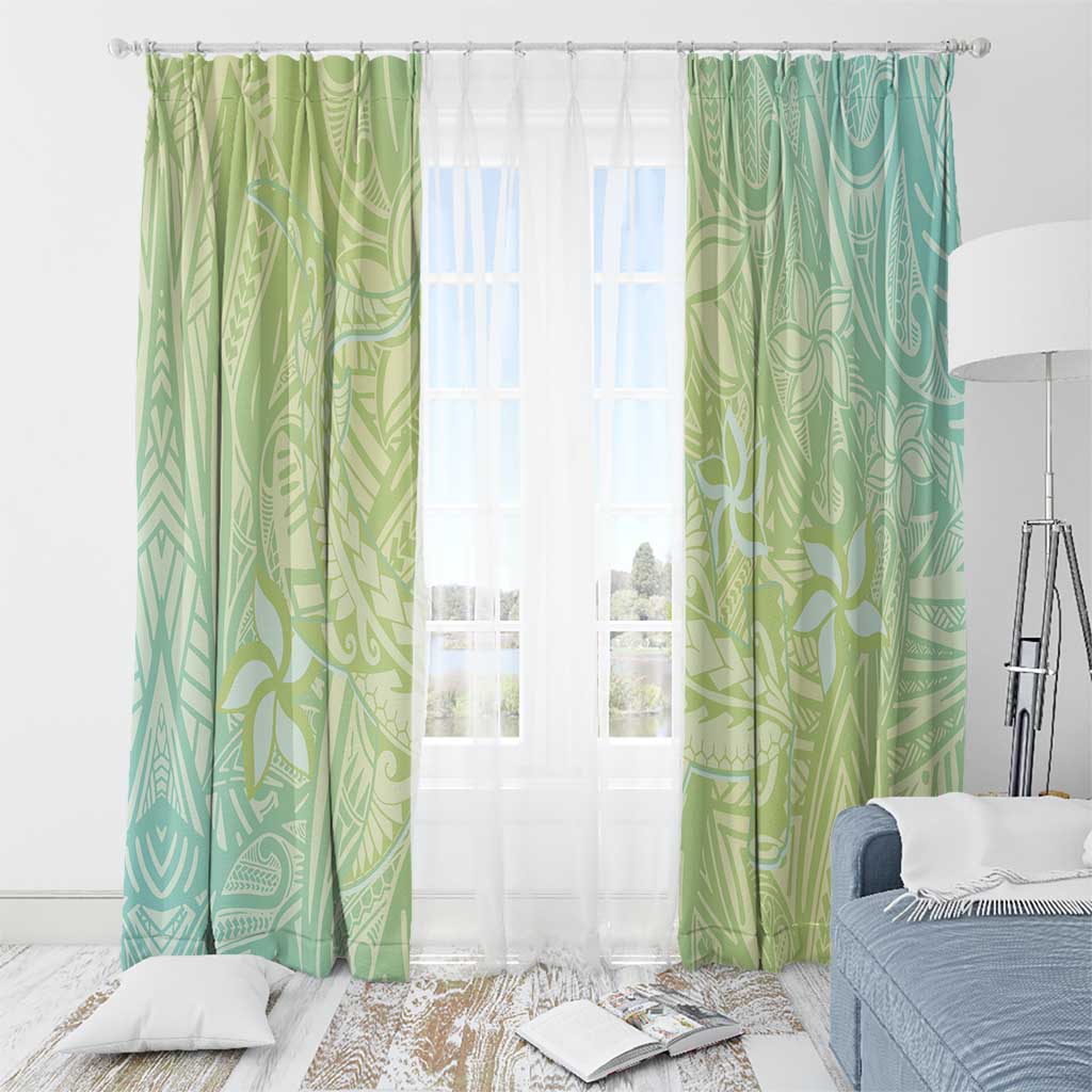 Baby Green Gradient Polynesia Window Curtain Hawaiian Tribal Hammerhead Shark Tattoo LT14 - Polynesian Pride