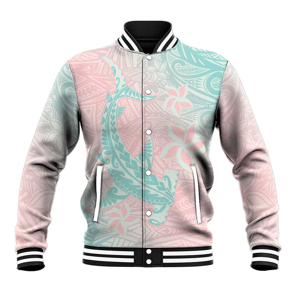 Baby Pink Gradient Polynesia Baseball Jacket Hawaiian Tribal Hammerhead Shark Tattoo LT14 Unisex Baby Pink - Polynesian Pride