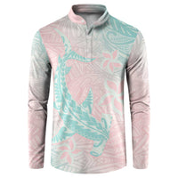 Baby Pink Gradient Polynesia Button Sweatshirt Hawaiian Tribal Hammerhead Shark Tattoo LT14 Baby Pink - Polynesian Pride