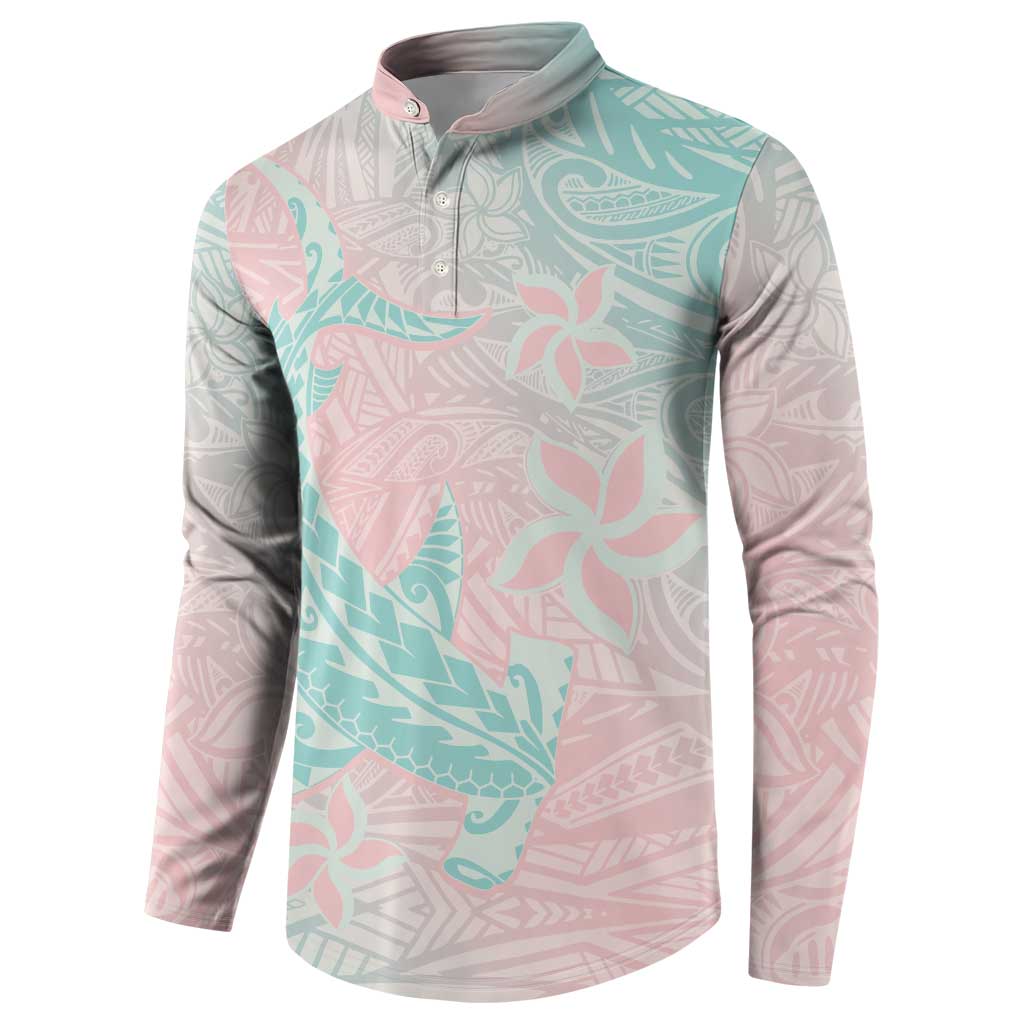 Baby Pink Gradient Polynesia Button Sweatshirt Hawaiian Tribal Hammerhead Shark Tattoo LT14 - Polynesian Pride
