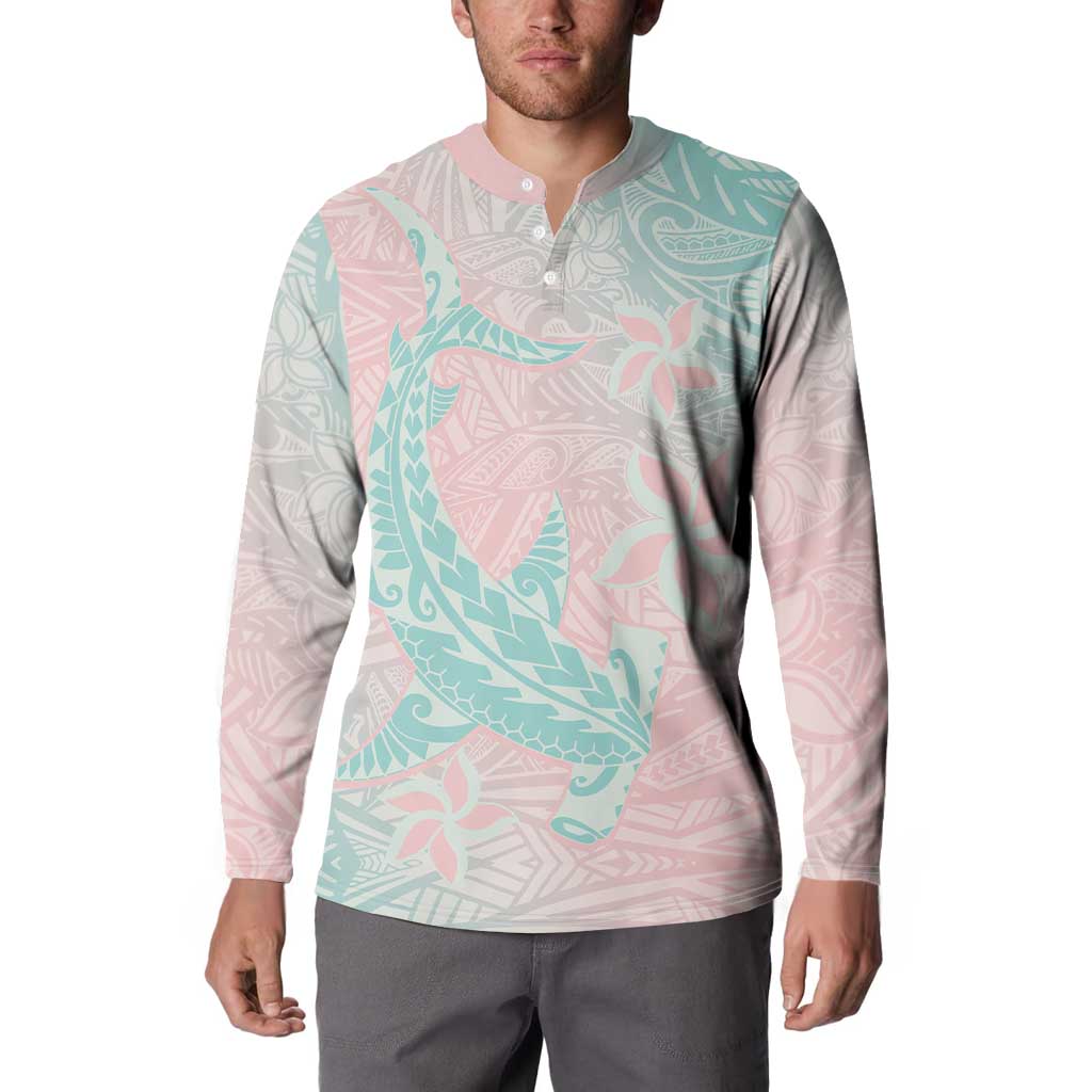 Baby Pink Gradient Polynesia Button Sweatshirt Hawaiian Tribal Hammerhead Shark Tattoo LT14 - Polynesian Pride