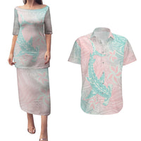 Baby Pink Gradient Polynesia Couples Matching Puletasi and Hawaiian Shirt Hawaiian Tribal Hammerhead Shark Tattoo LT14 Baby Pink - Polynesian Pride