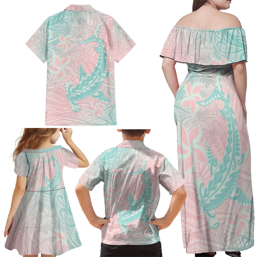 Baby Pink Gradient Polynesia Family Matching Off Shoulder Maxi Dress and Hawaiian Shirt Hawaiian Tribal Hammerhead Shark Tattoo