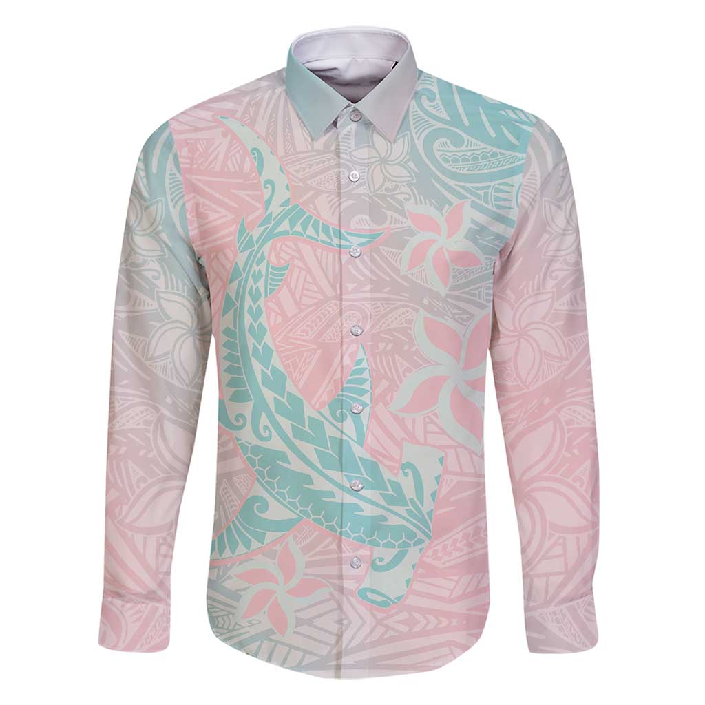 Baby Pink Gradient Polynesia Family Matching Off Shoulder Maxi Dress and Hawaiian Shirt Hawaiian Tribal Hammerhead Shark Tattoo